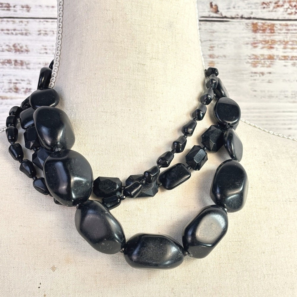 Vintage Carlisle Necklace Black Resin Chunky Multi-Strand Bold Goth Statement